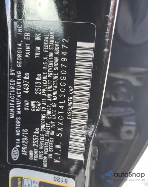 2016 Kia Optima Lx z USA, uszkodzony, nr VIN 5XXGT4L30GG079472